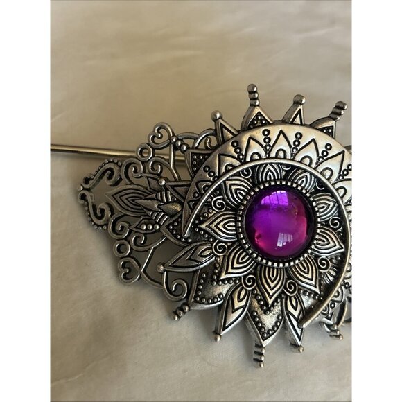 Moon Celtic Knot Hair Clip Moon Hair Clip Barrette Emo Floral Purple Stone - Picture 2 of 9
